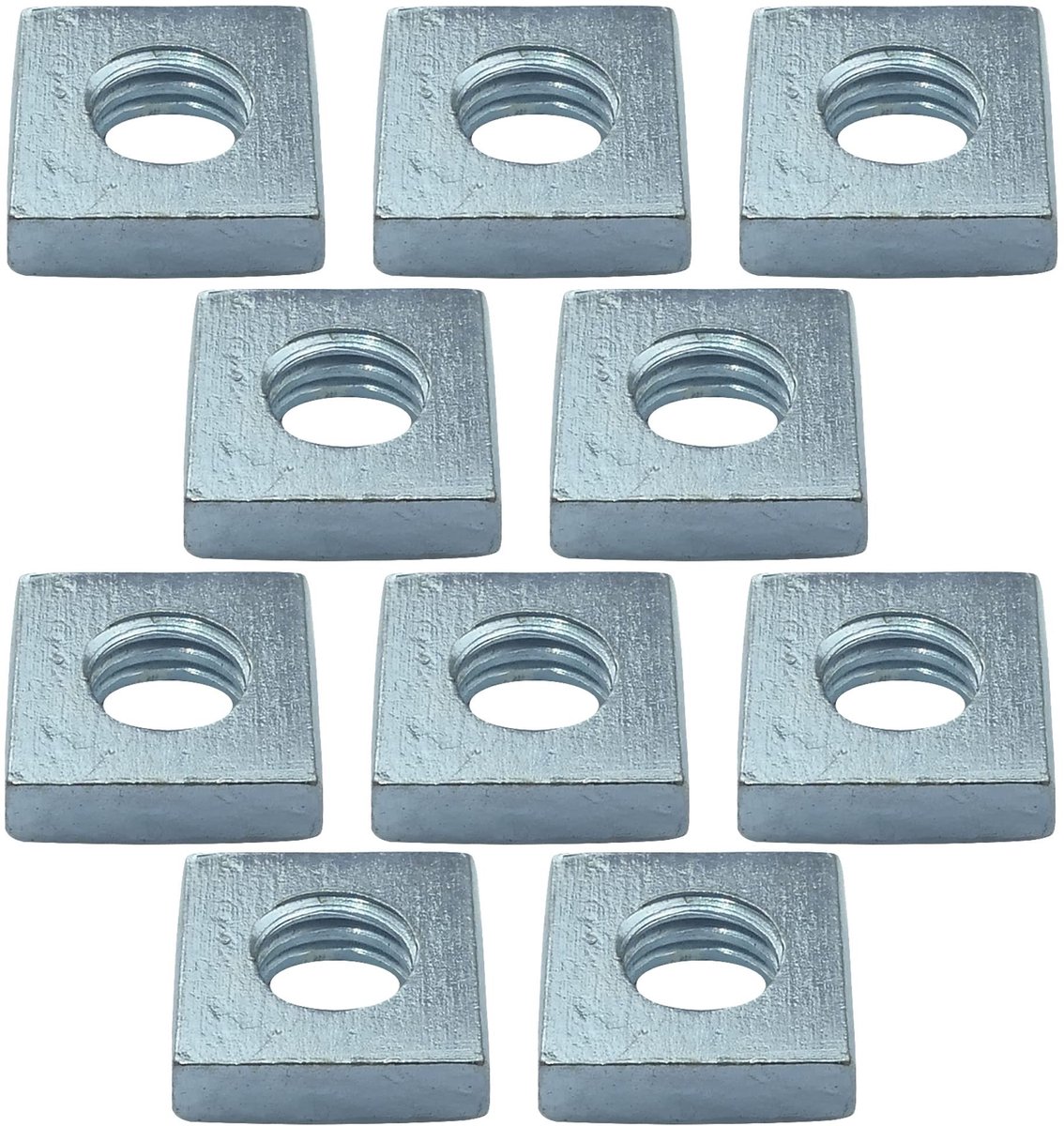 Dailygoods - Set van 10 Vierkante Moeren M3 - Plat Laag Profiel - Koolstofstaal - Schroefdraad Metrisch - Bevestigingselementen - Geschikt voor Industrie