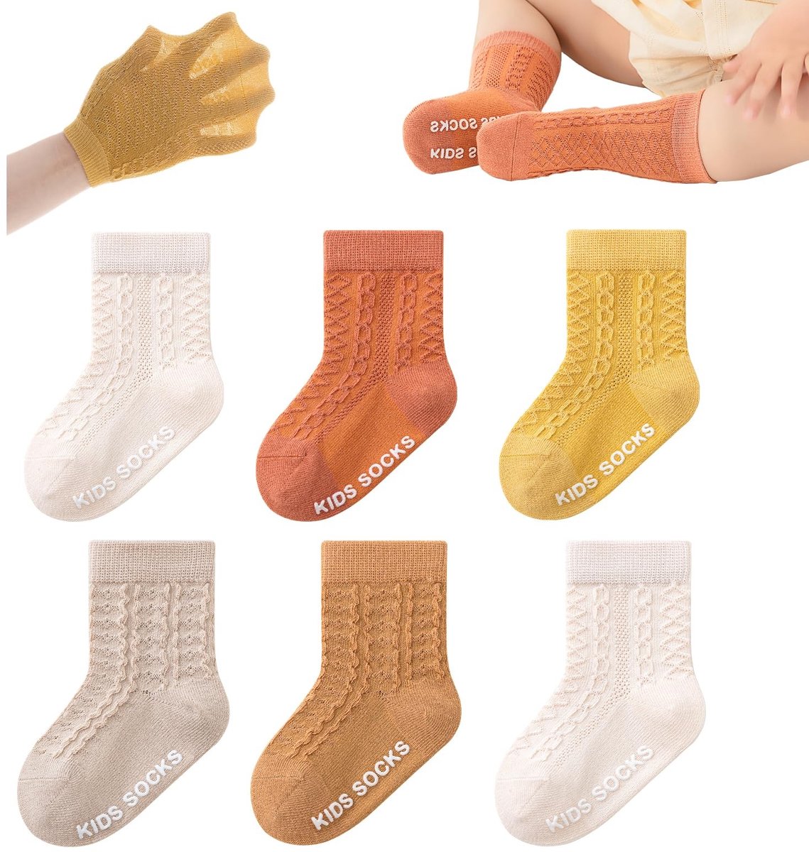 Dailygoods- Babysokjes Antislip - 6 Paar - Ademend - Katoen-Polyester Mix - Veilig voor Kruipende Baby's - Zachte Textuur - Baby Sokken