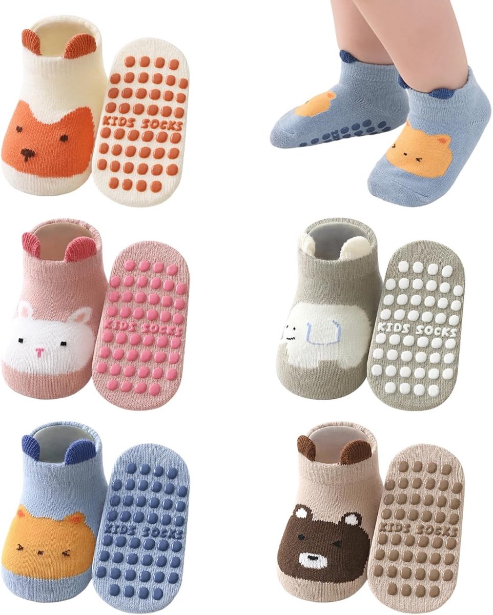 Schattige dierenprint baby sokken voor jongens en meisjes, 0-3 jaar, 5 paar, comfortabel en ademend