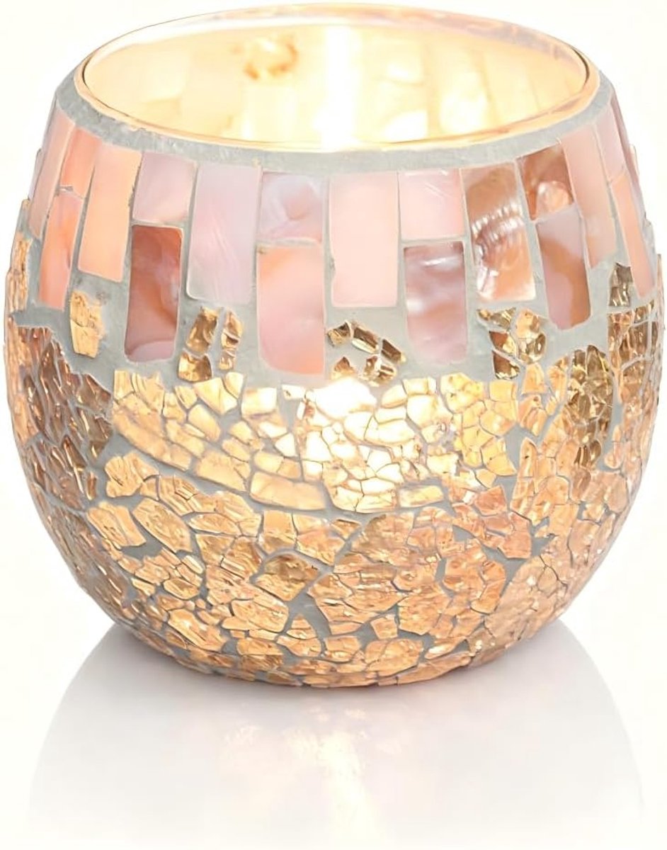 Dailygoods- Theelichthouder Mozaïek Glas - Gekraakt Glas Kandelaar - Romantische Kaarsenhouder - Decoratie voor Tafel - Hoogwaardig en Duurzaam