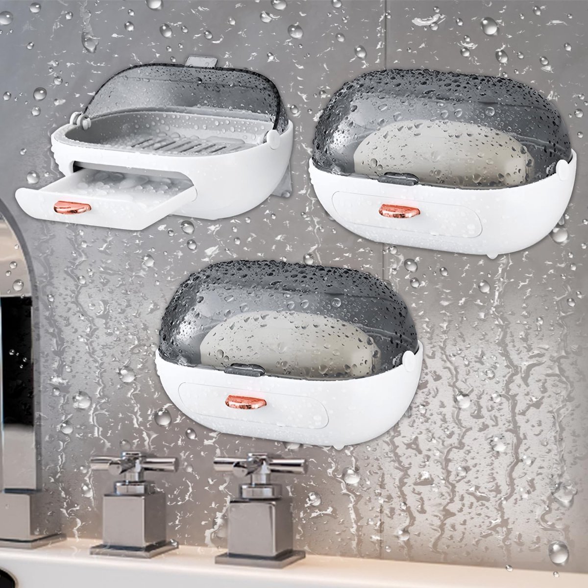 Dailygoods- Zeepbak zonder boren - Zeephouder met afvoer - Wandmontage - Pakket van 3 - Plastic zeepbak - Houdt zeep schoon en droog