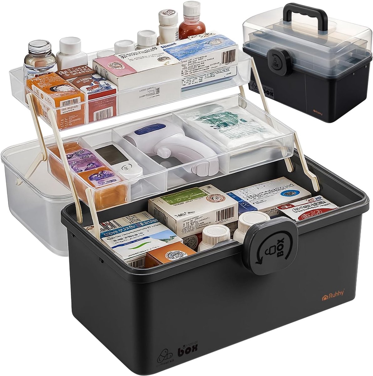 Thijox - Opbergdoos voor Medicijnen, Draagbaar en Afsluitbaar, Groot met 3 Niveaus, Cosmeticabox, Knutseldoos, Naaidoos, Viskoffer, Inclusief Inklapba