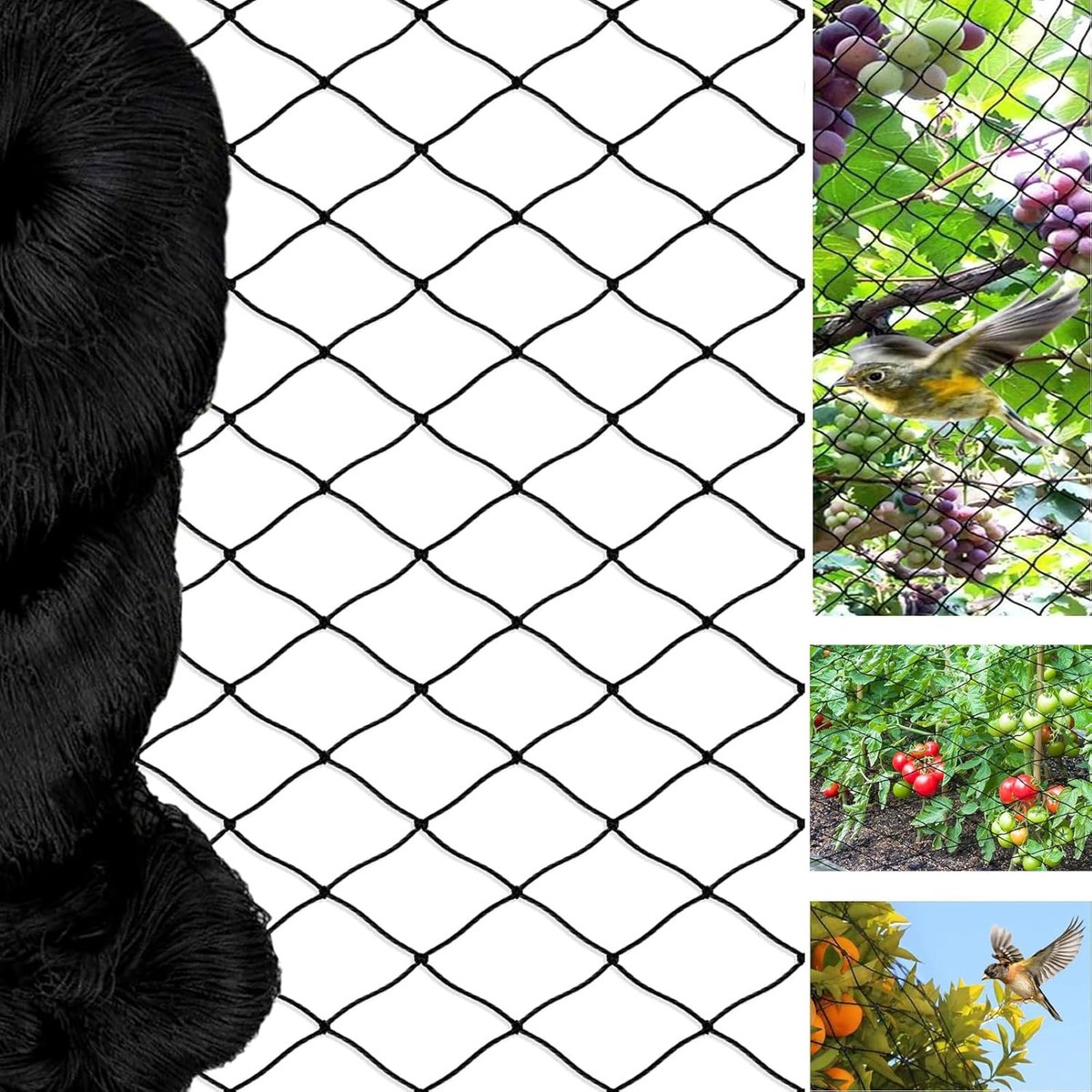 Thijox - Vogelnet 15m x 15m - Vogelbeschermingsnet Zwart - Bescherming voor Tuinen, Planten en Druiven - Maaswijdte 5x5cm - Ideaal voor Fruitbomen en