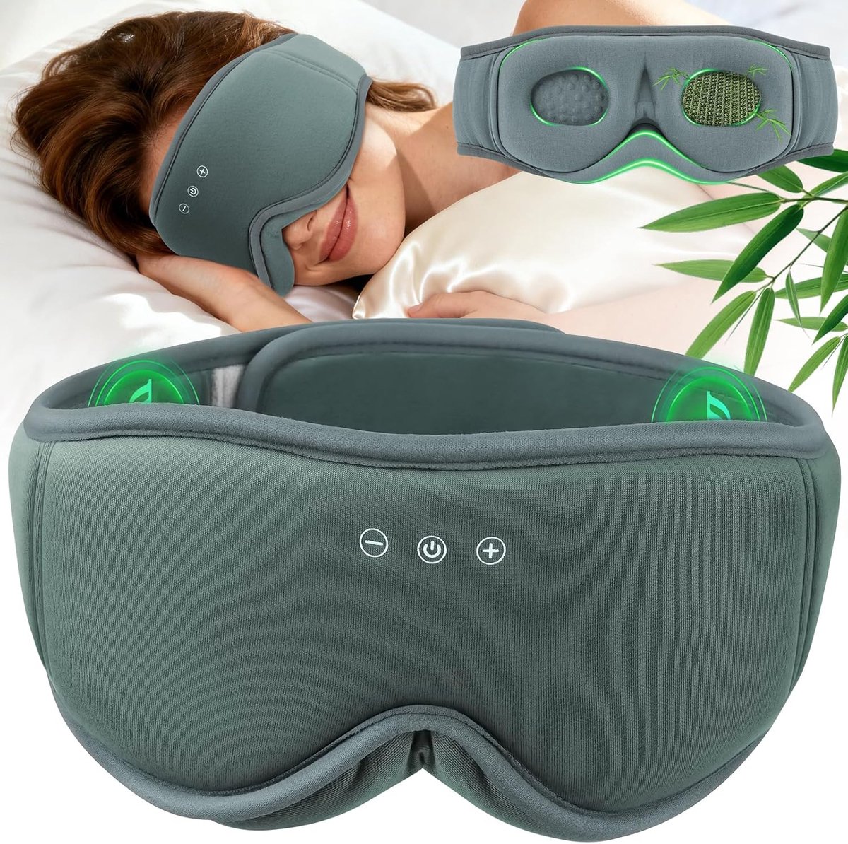 Thijox - Bamboo 3D Slaapmasker Hoofdtelefoon Grijs - Droom weg met comfortabele geluidsisolatie, ideaal voor reizen, slapen, mediteren en ontspannen