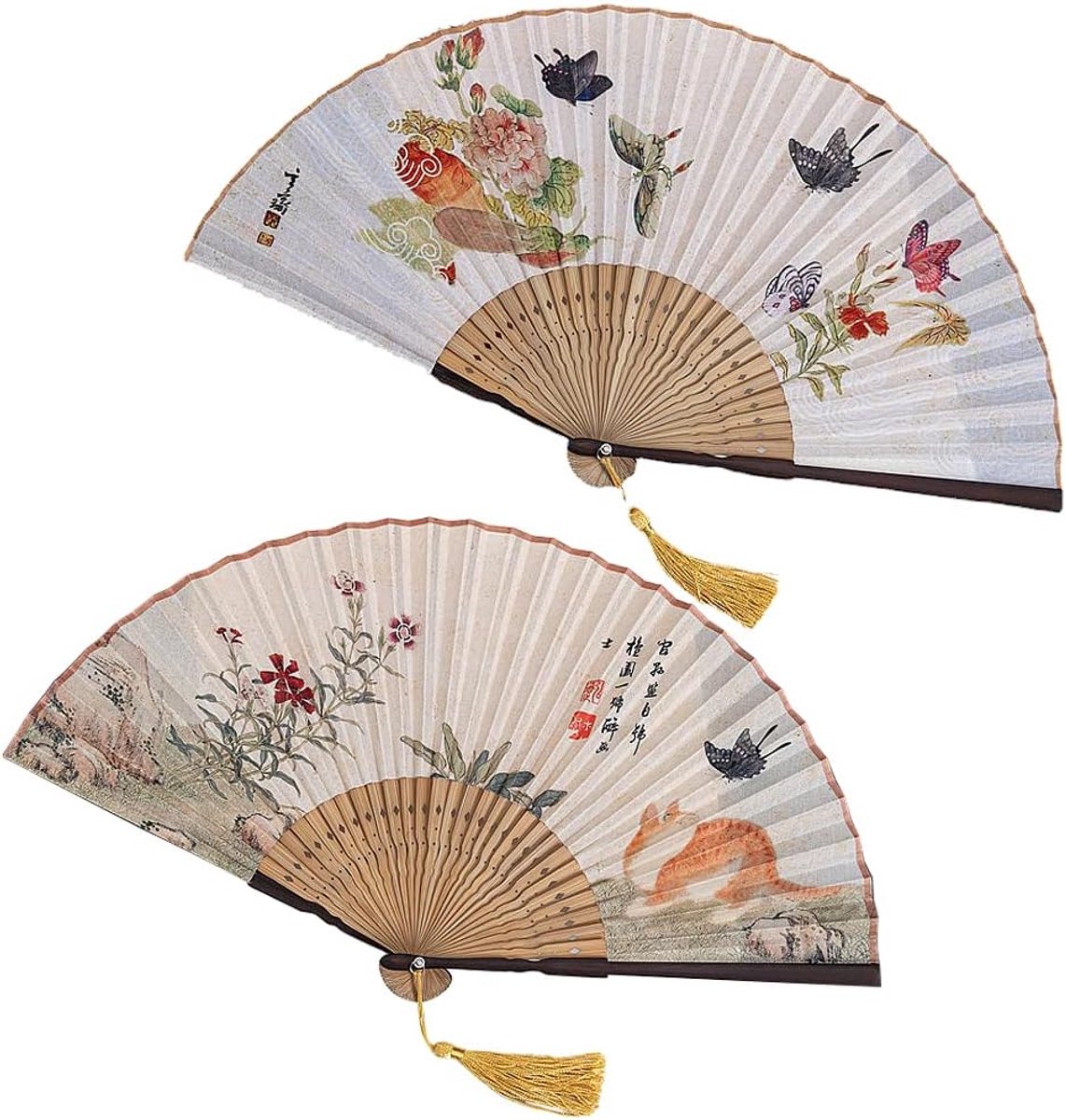 Vouwfan 21 cm - Zijde en bamboe - Vintage stijl - Perfect voor bruiloften en feesten - SnelShoppen