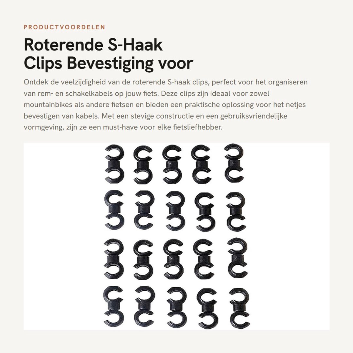 Dailygoods- Haak 20 Stuks - Roterende S-Haak Clips - Bevestiging Houder - Fiets Kabel Organisatie - Lichtgewicht Kunststof - Geschikt voor 4mm/5mm Behuizing - Fietskabelclips