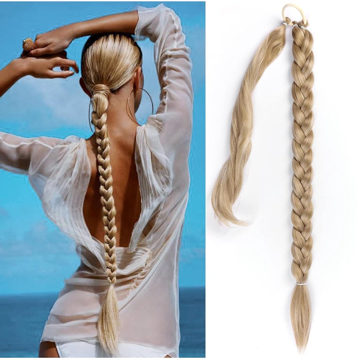 Dailygoods - Wekuw Kunsthaar (goud) staart haarverlenging blonde lange nep vlechten haarverlenging staart echt haar vlecht hoge paardenstaart nep staart nep staart