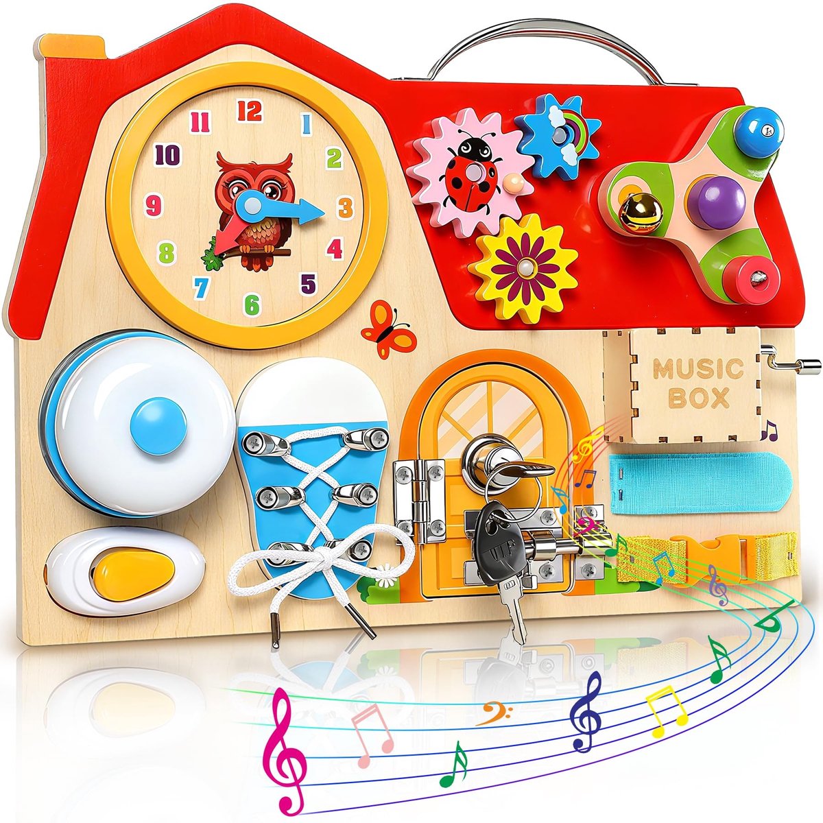 Dailygoods- Busy Board Houten - Activiteitenbord Montessori - Motoriek Speelgoed - Sensorisch Bord - Educatief Speelgoed - 12 Activiteiten - Motoriekbord