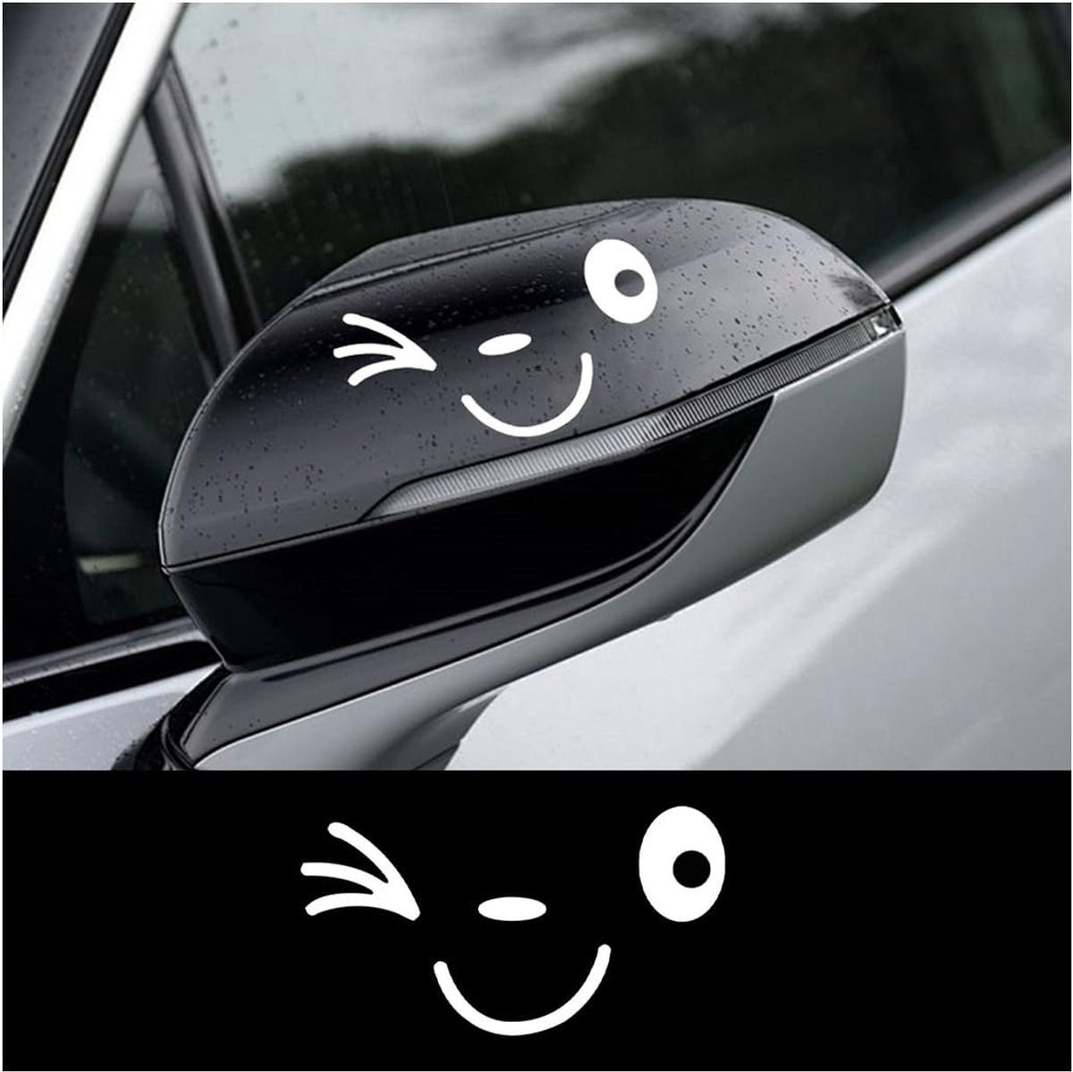 Dailygoods- Gezichtstickers 3D - Auto Achteruitkijkspiegel Sticker - 2 Stuks - Waterdicht PVC - Glimlach Design - 11 x 5,3 cm - Autosticker