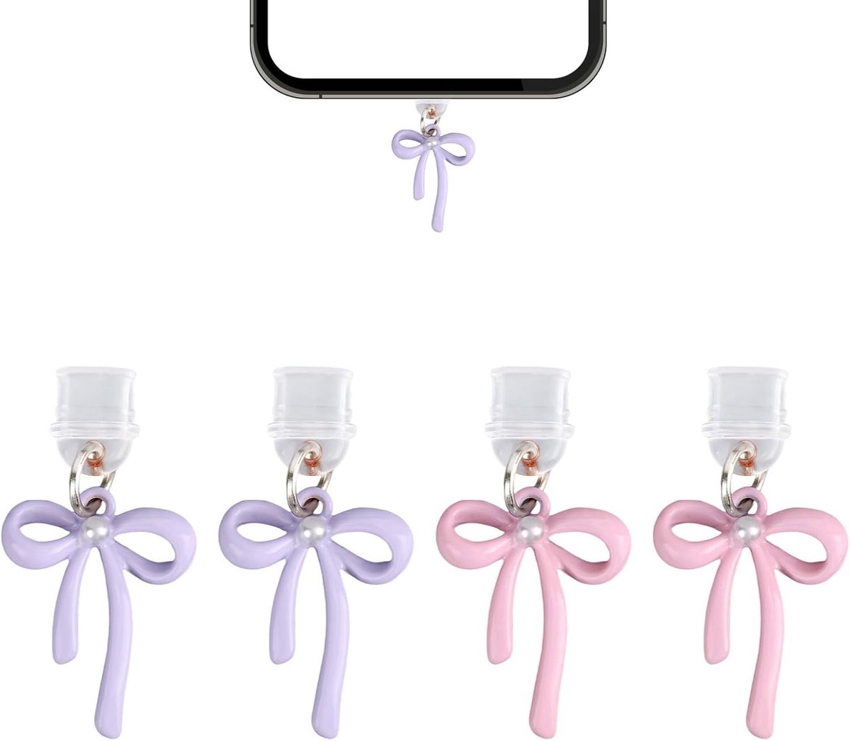 4 Stuks Dust Stop Trim Plugs voor Kindle en E-Readers - Decoratieve Type-C Oplaadpoort Beschermers, Stofdichte Accessoires voor Telefoons en Cadeaus (Roze, Paars)
