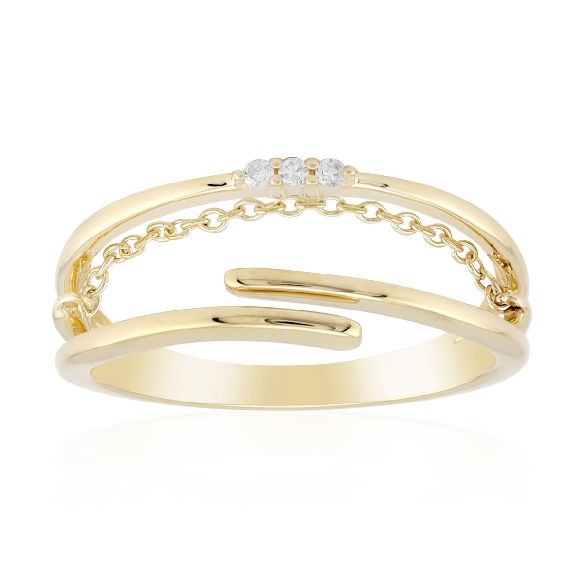 Cavill - 375 Geelgouden Ring - 3 I2 H Afrikaanse Diamanten 0,026 ct - Open Modern Design - Elegante Gouden Ring Dames