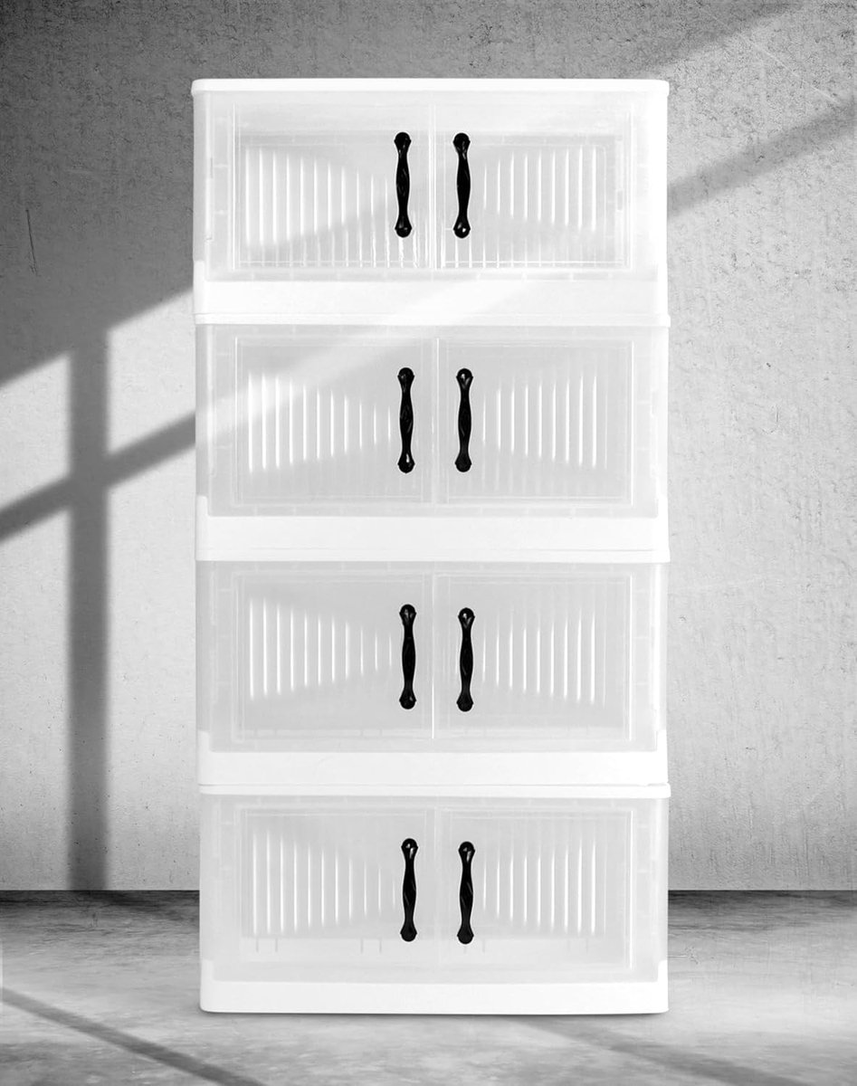 Vouwbare opbergdoos met deksel, 4-delige set, 63x33x123cm, transparante stapelbare container met wielen voor efficiënt opbergen