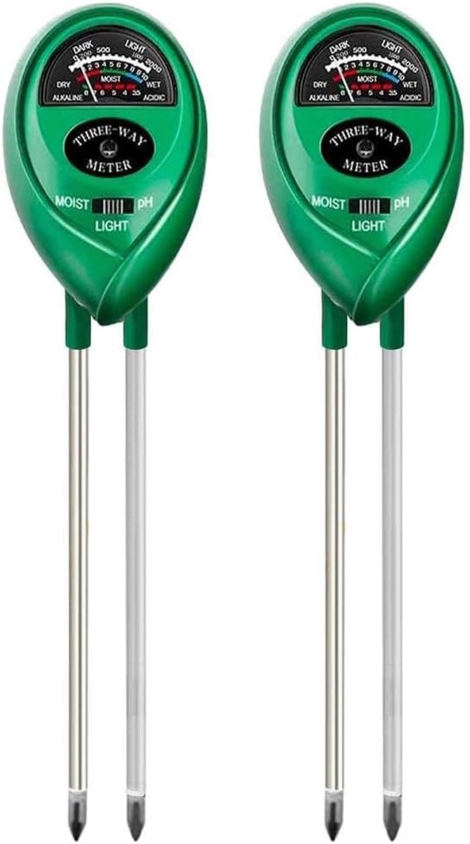 Set van 2 Bodemtesters - 3-in-1 pH, Vochtigheid en Lichtmeter voor Planten - Accuvrije Bodemvochtmeter voor Tuin en Boerderij