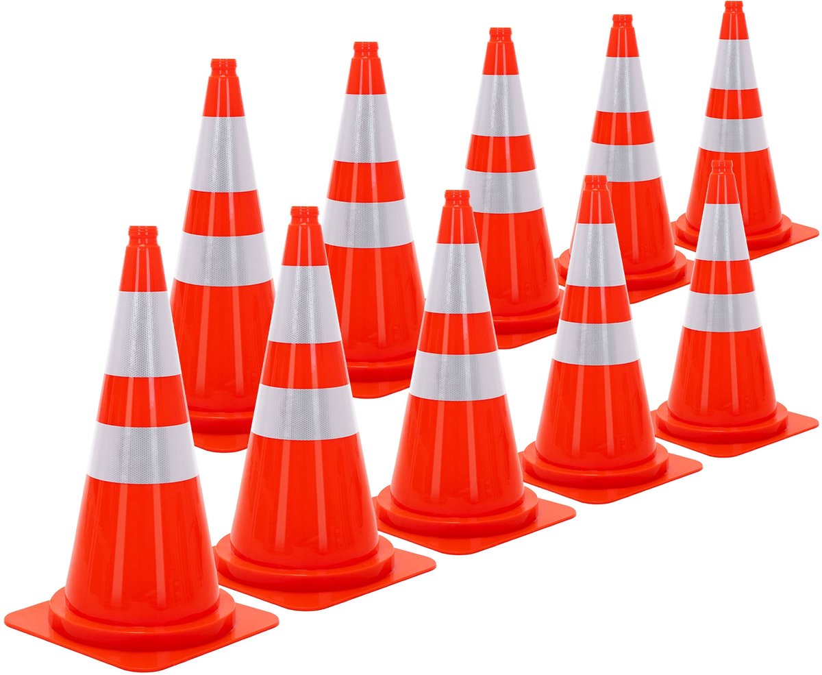 ECD Germany | Set van 10 grote pylonen met 2 reflecterende strepen, 75 cm, van PE, oranje, verkeerskegels, geleidingskegels, waarschuwingskegels, afzettingkegels, verkeershoedjes