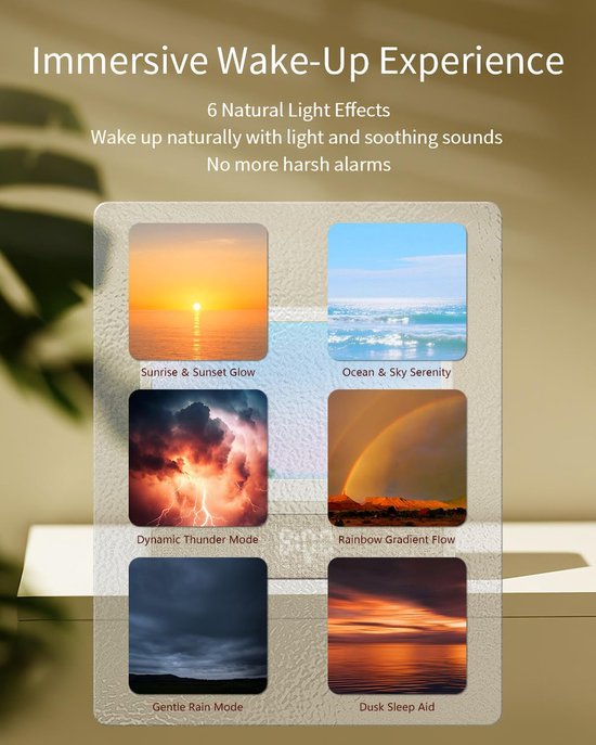 Wekker met Licht - Wake-up Lamp - Rustig Wakker Worden - Simuleert Zonsopgang - Rechthoekig Design - Wit — afbeelding 4