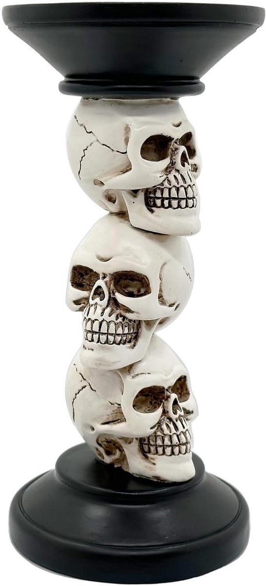 Kaarsenhouder Schedels - Griezelige Decoratie - Feestelijke Sfeer - Drievoudige Skeletten - 20 cm Hoog - Zwart