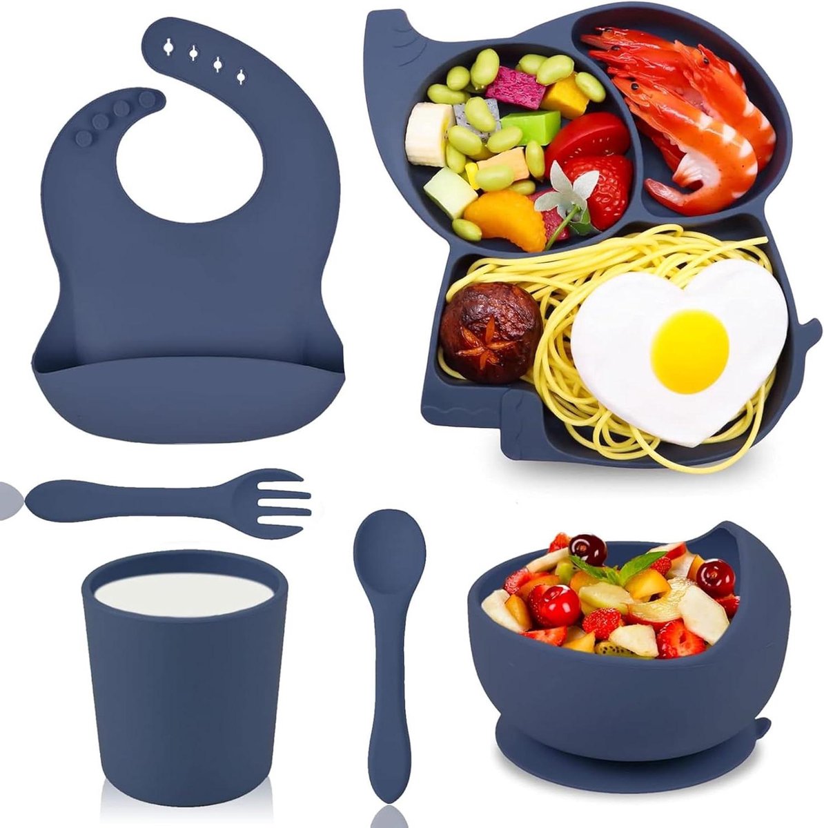 Kinder Bordenset - Baby Tafelset - Zelfstandig Eten - Zuignap Bodem - 6 Delig - Blauw