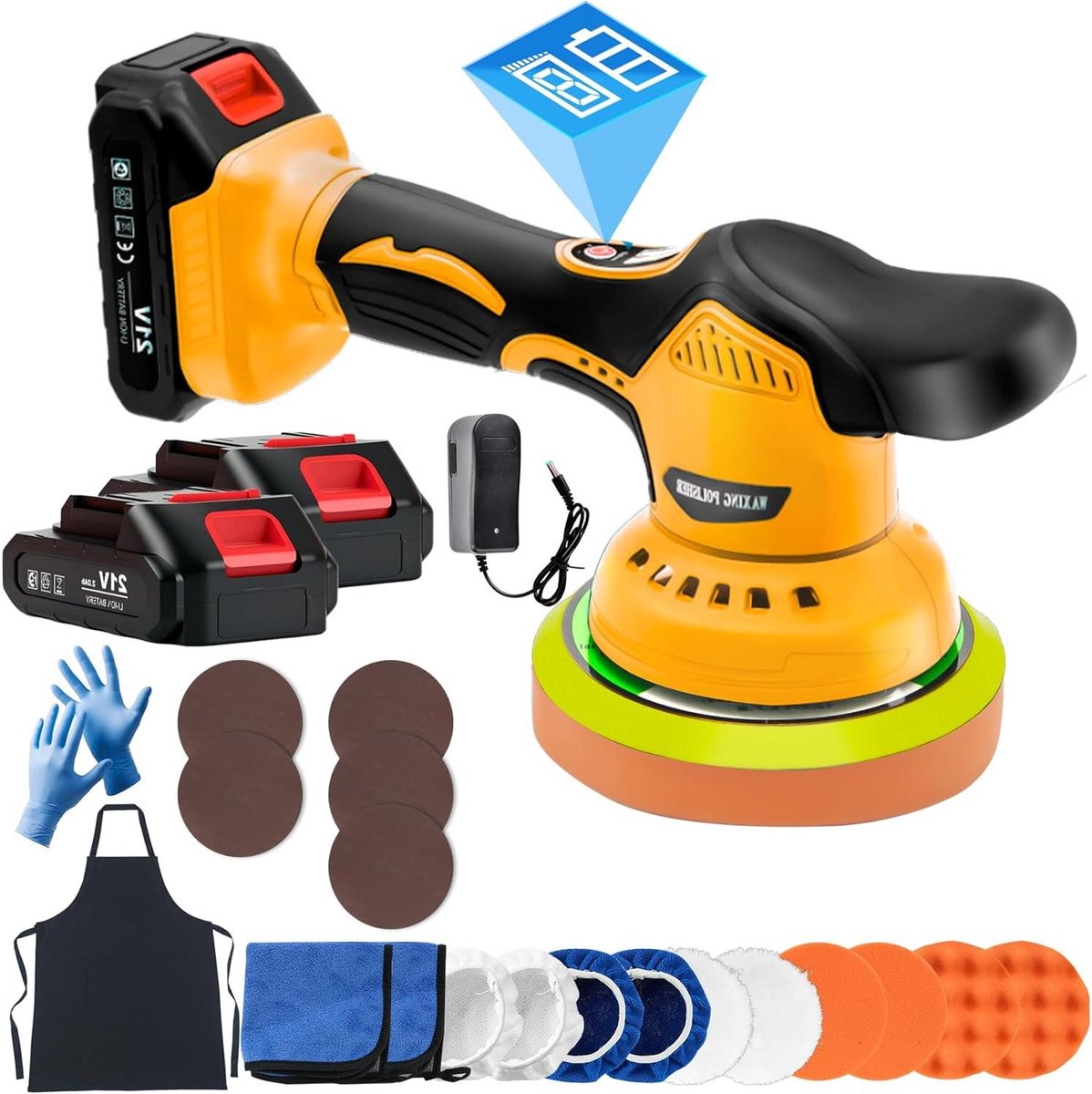 Polijstmachine Auto - Accu Polijster - Lak Herstellen - Draadloos Werken - 29x19x16 cm - Zwart