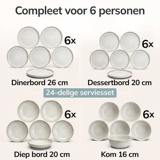 Pure Living Ibiza Light 24-Delig Serviesset - Beige - Massief Aardewerk - 6 Personen - Geschikt Voor Dagelijks Gebruik — afbeelding 5