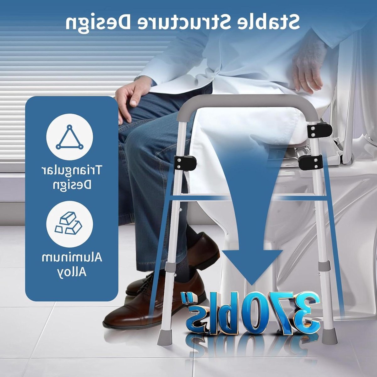 Verstelbare Toiletstoel - Douchestoel Commode - Veilig Zitten - 3-in-1 Functie - Max 158 kg - Grijs