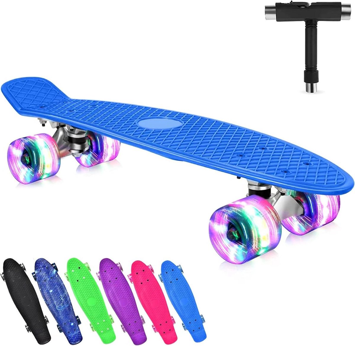 Mini Cruiser Skateboard Compact Board Stap de straat op Lichtgevende wielen 55.5 cm lengte