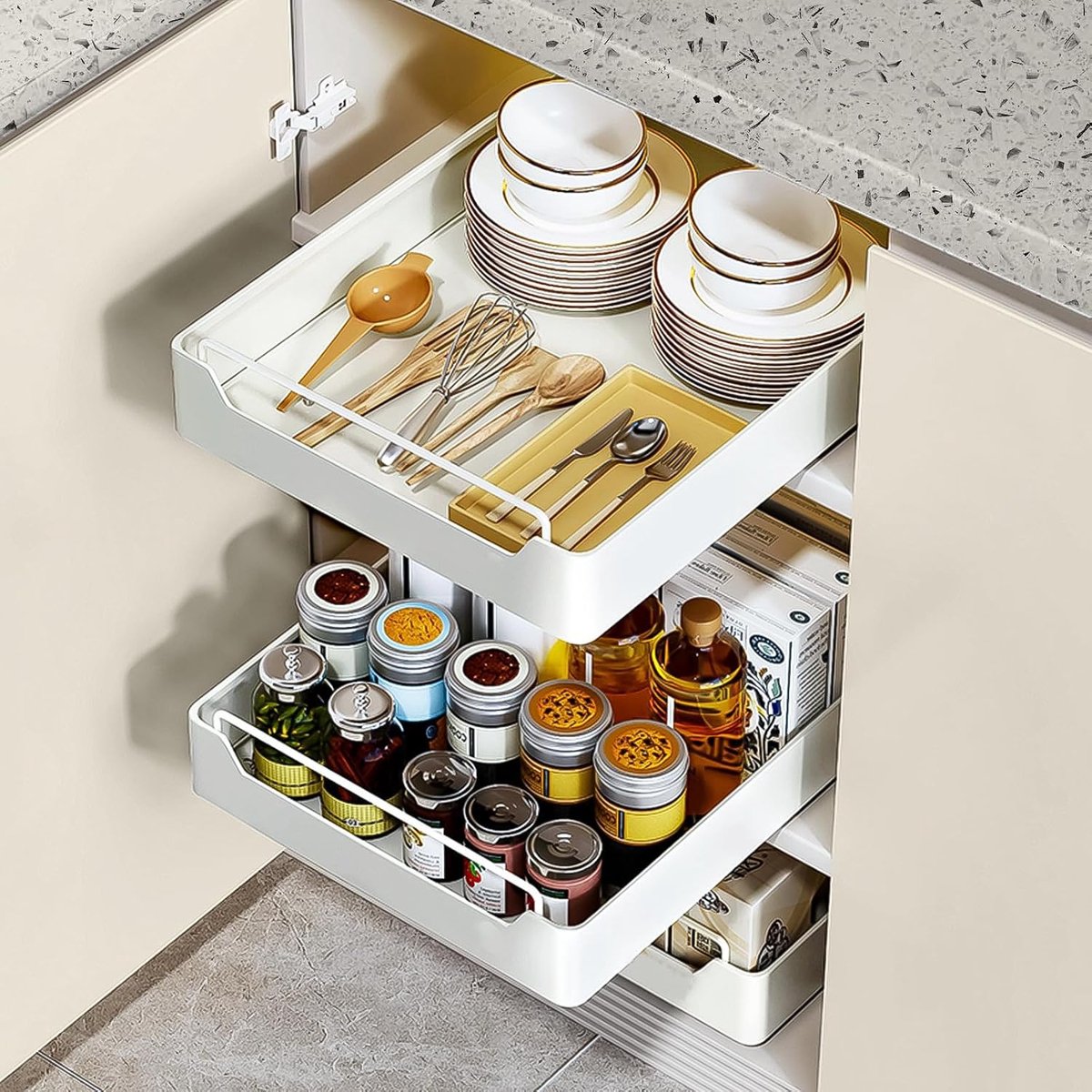 gootsteenkast organizer uitrekbaar - Telescopische Lades - Wit - Eenvoudige Installatie - Ruimtelijk Ontwerp - Voor Keuken en Woonkamer