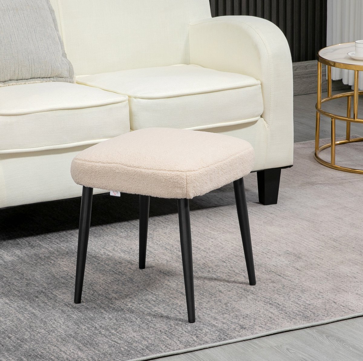 STILVORA Voetenbankje 42 x 42 x 47 cm - Zachte Zithocker Met Kasjmierlook En Stalen Poten - Voor Woonkamer En Slaapkamer - Beige Stof