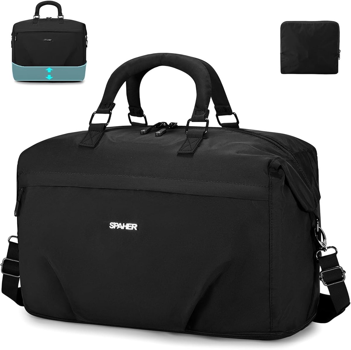Uitbreidbare Vouwbare Reistas met Natvak - Grote Handbagage 40L voor Weekendje Weg, Sport en Fitness, Waterdichte Cabin Bag voor Vliegreizen