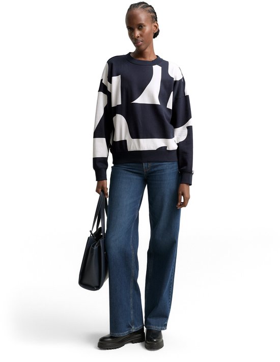 Tom Tailor Denim - Sweatshirt met patroon in losse pasvorm - Maat S - navy white big scale print