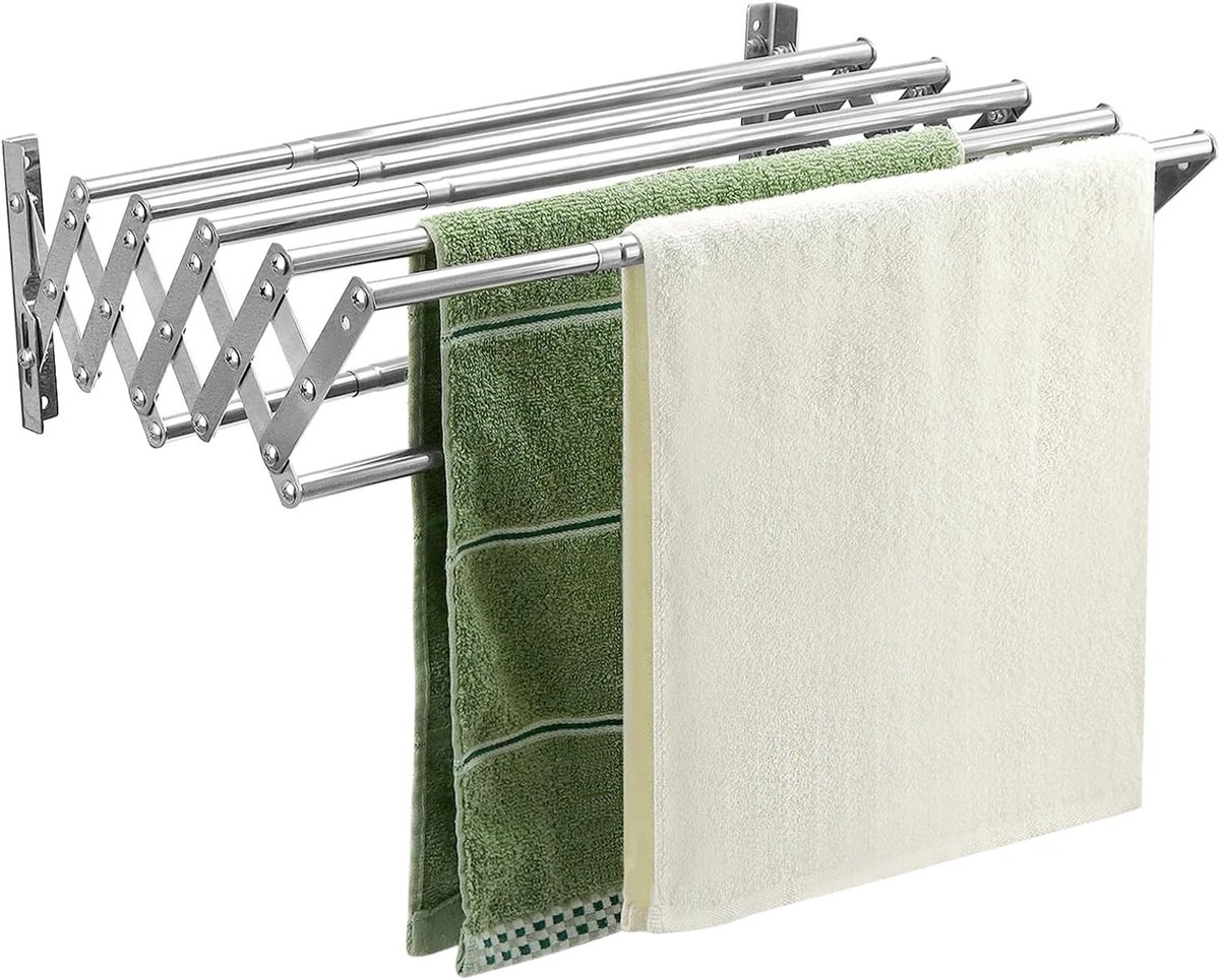 Vouwbare wandgemonteerde droogrek voor kleding, uitschuifbaar met 7 stangen, ideaal voor balkon, wasruimte en badkamer