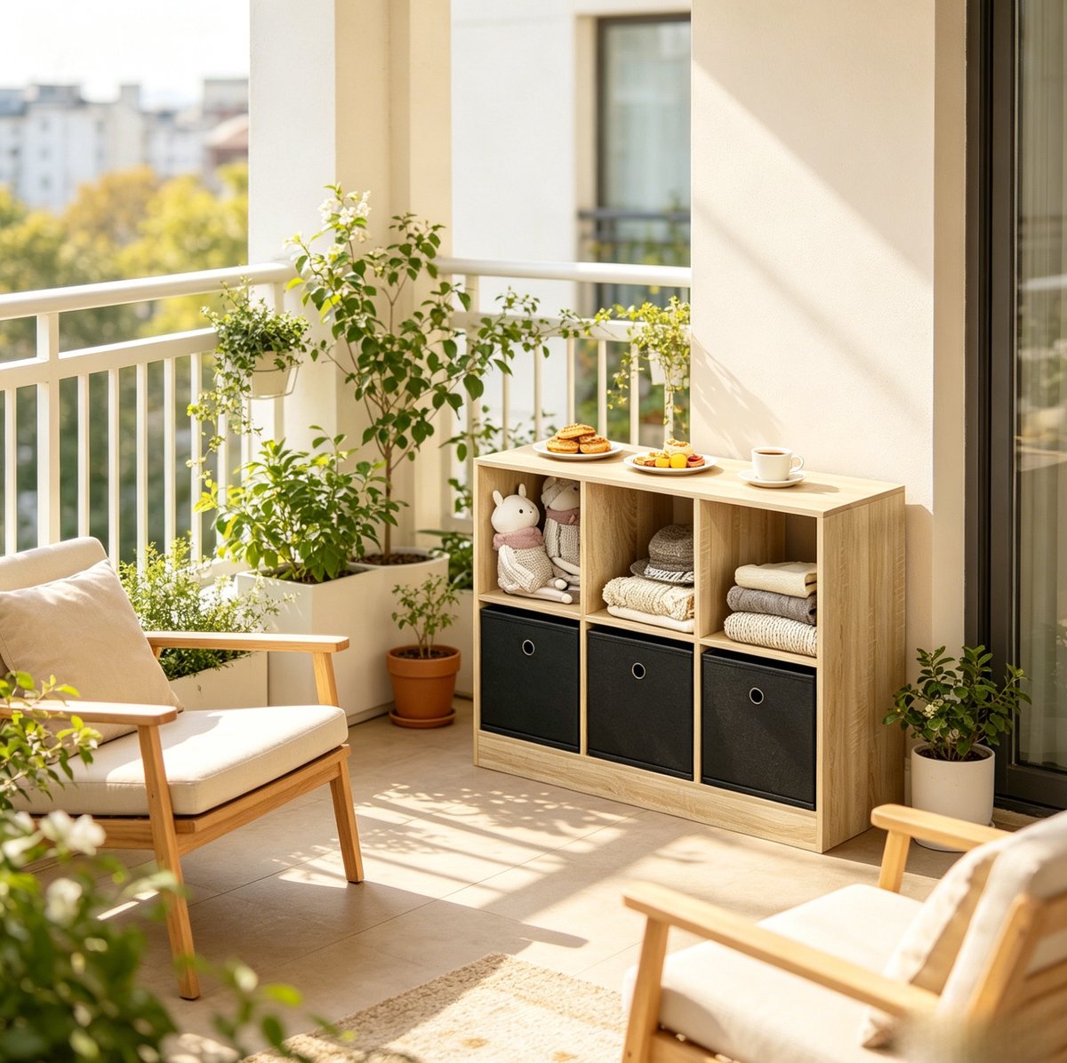 HAUSS SPOLE Boekenkast - Kubusrek Met 3 Stoffen Lades En Open Vakken - Voor Woonkamer Slaapkamer En Kantoor - Hout En Stof - 80x30x61 Cm