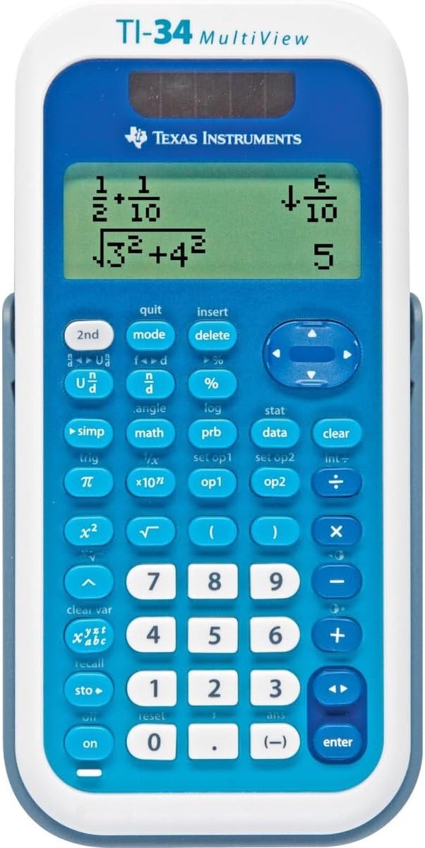 Thijox - TI-34 MV Schoolrekenmachine - Multi View, 4-regels Display, Zonne-energie en Batterijen, Blauw-Wit, Perfect voor School en Studie
