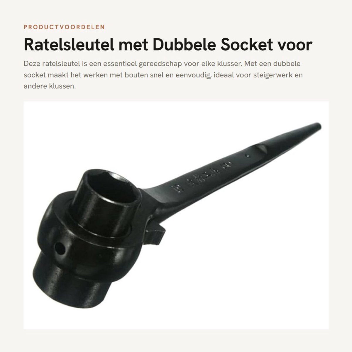 Dailygoods- Ratelsleutel Dubbele Socket 19x24mm - Steiger Gereedschap - Koolstofstaal - Hoge Hardheid - Schokbestendig - Snelle Boutenwerking - Steeksleutel