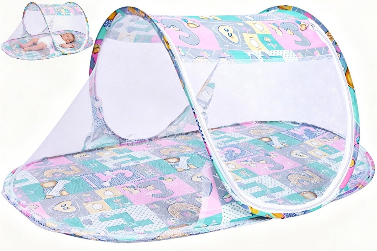 Thijox - Opvouwbaar Muskietennet voor Wiegjes - Pop-up Reisbed voor Baby's - Ademend Katoen, Insectenbeschermer, Groen - Ideaal voor Thuis, Reizen en