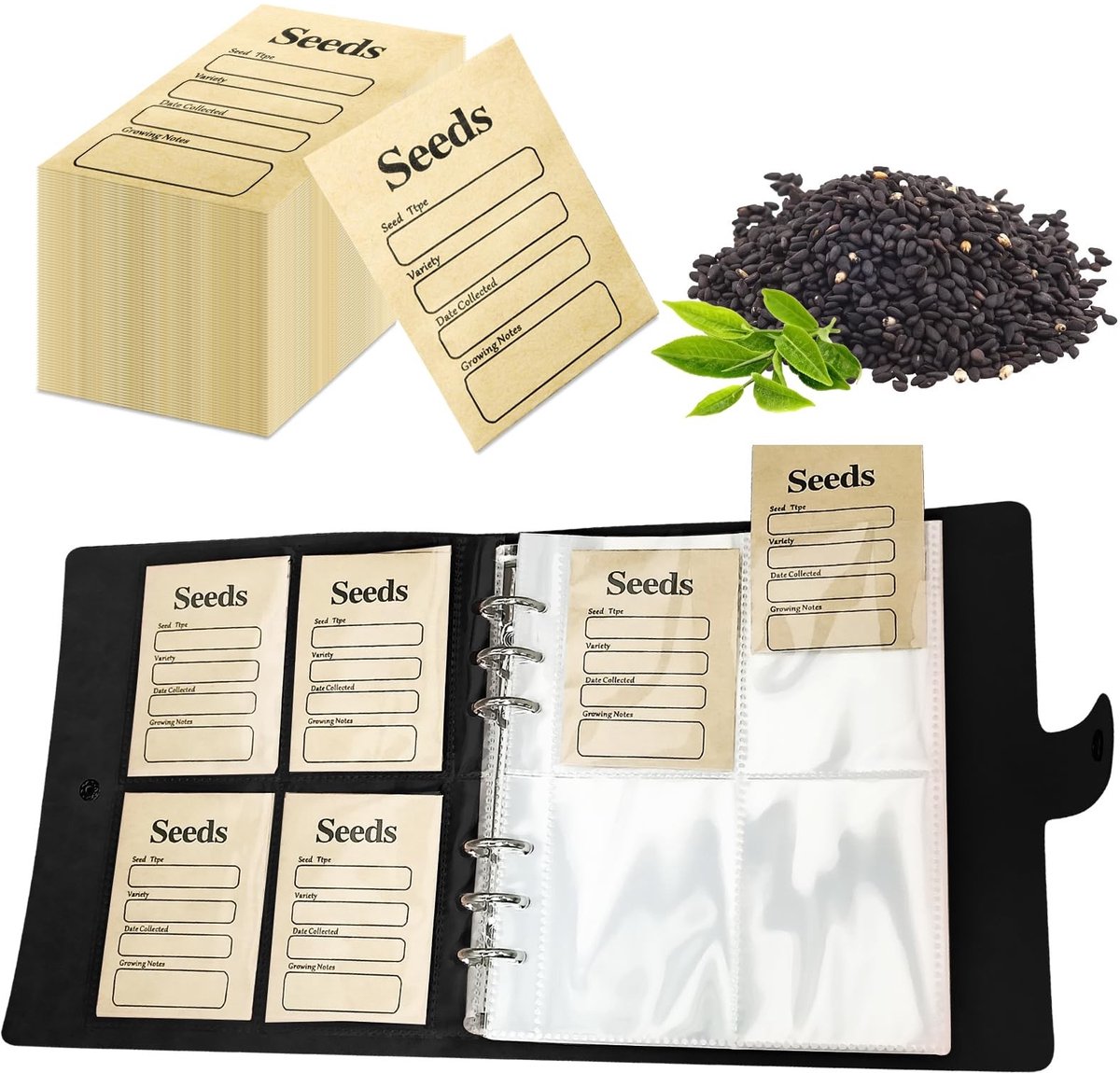 Dailygoods- Zaadopbergers 100 Stuks - Hersluitbare Enveloppen - Bewaarzakken - Vochtbestendig - Zwart - Hoogwaardig Leer/PP-Materiaal - Zaadbewaarzak