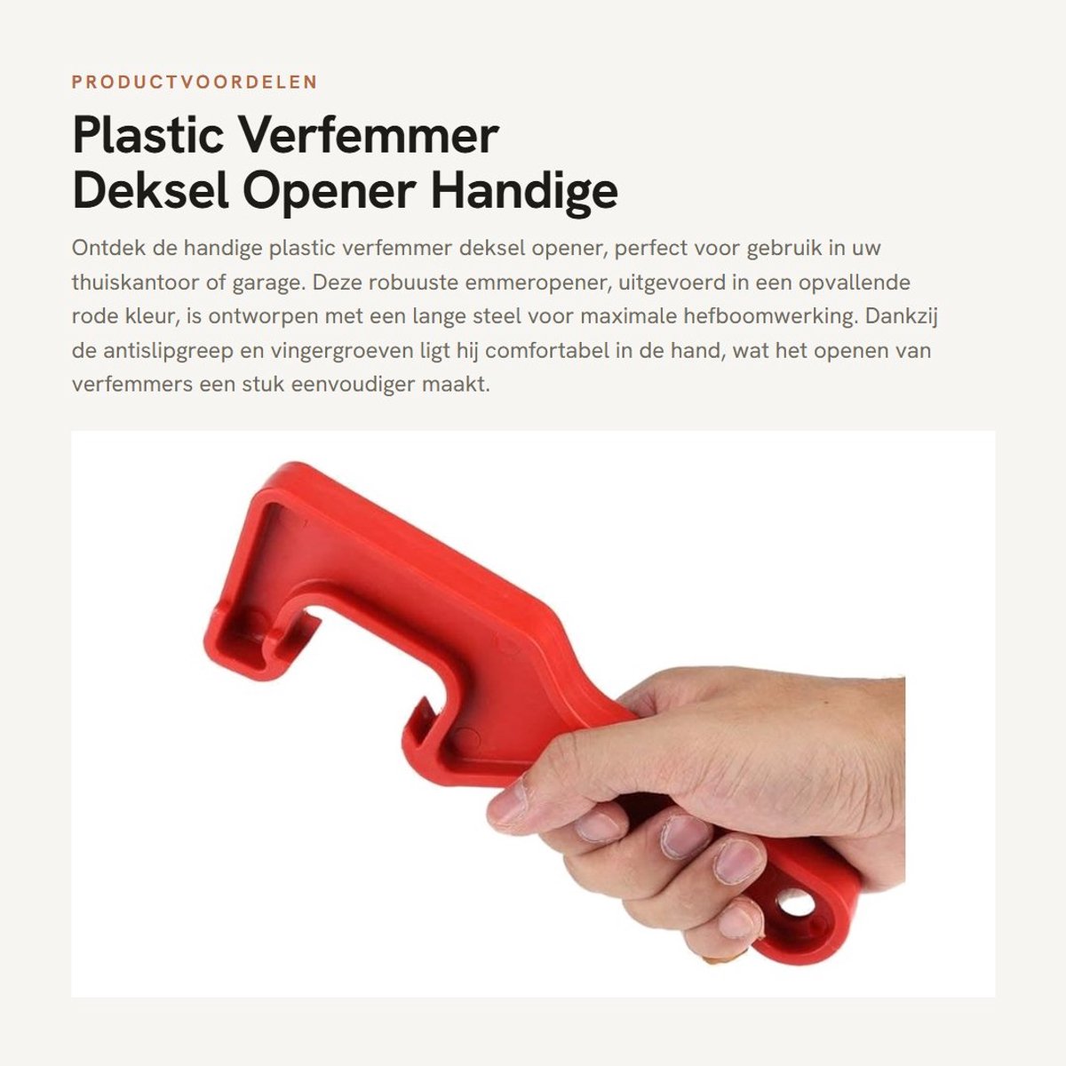 Dailygoods- Verfemmer Rood - Emmeropener - Kunststof - Antislipgreep - 20 cm - Veilig en eenvoudig openen