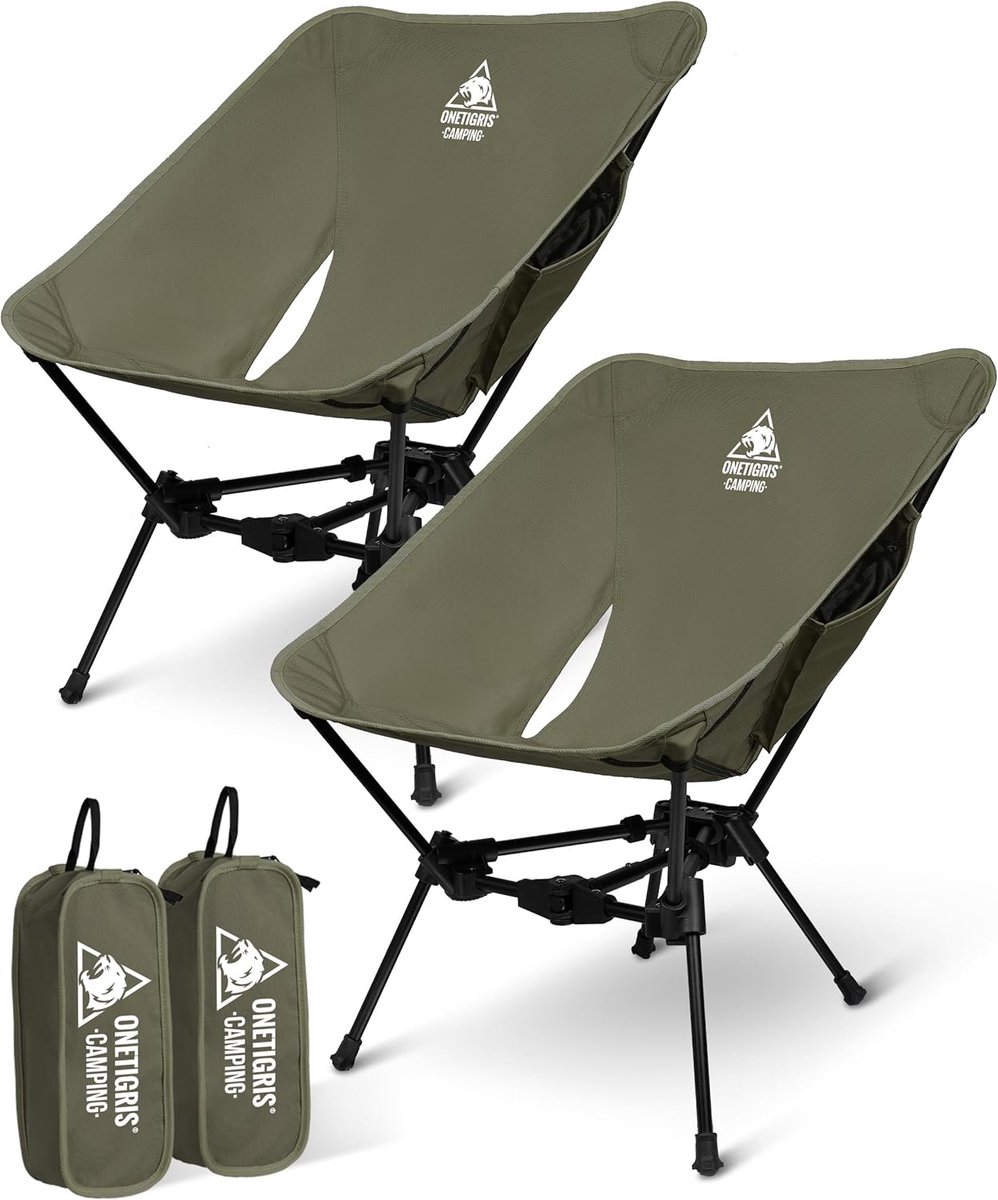 SnelShoppen - OneTigris Campingstoel Opvouwbaar 150 kg, Lichtgewicht Klapstoel met Driehoekig Frame, Vouwstoel met 2 Zijvakken voor Outdoor, Wandelen,