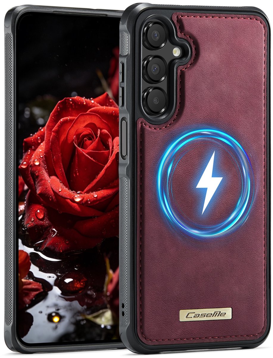 CaseMe Hoesje - Geschikt voor Samsung Galaxy A17 Hoesje - CaseMe C69 Leather Back Cover - MagSafe Compatible - Rood