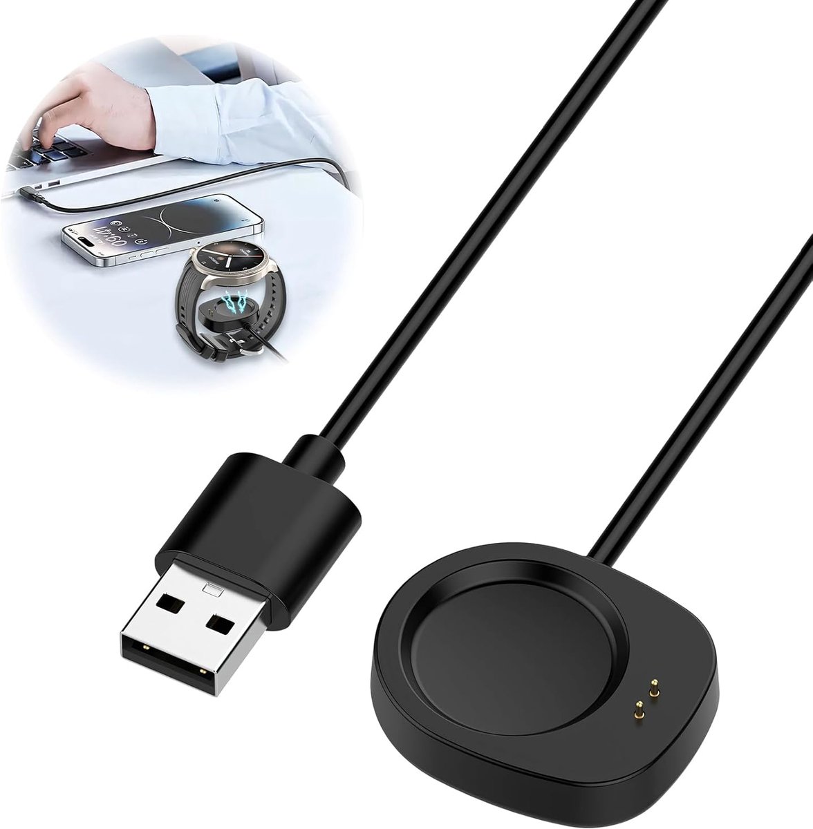SnelShoppen - Oplaadkabel voor Smartwatch, Magnetische Vervangingskabel, 100 cm, Compatibel met Amazfit Balance, T-Rex 3, Helio Strap, Snelle en Veili