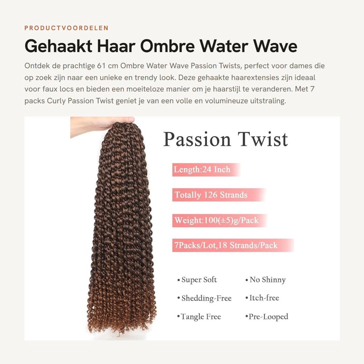 Inovra- Haarextensies 61 cm - Water Wave Passion Twist - Gehaakte Vlechten - 7 Packs - 18 Strands/Pak - Hoge Kwaliteit Synthetische Vezel
