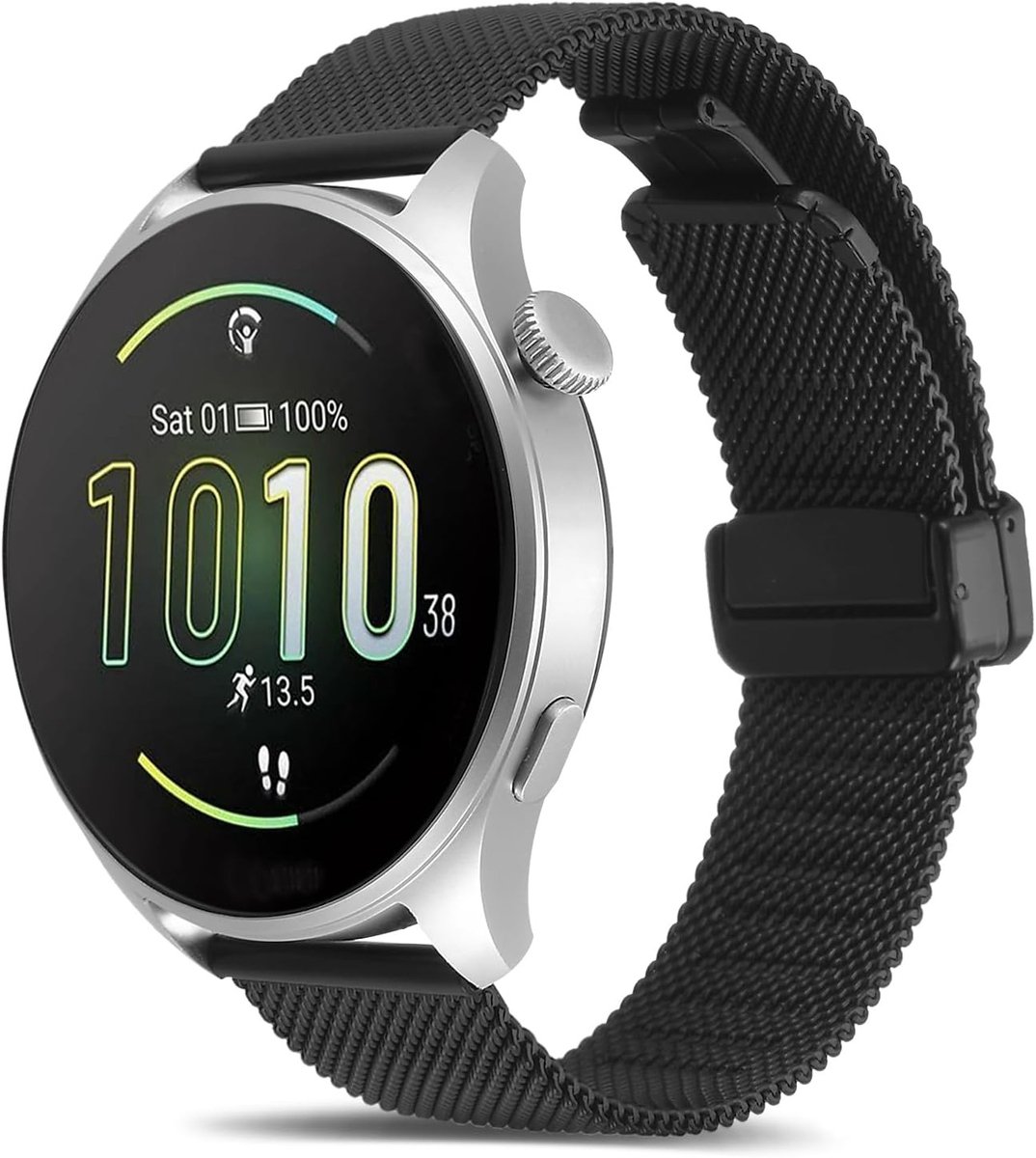 Ademende RVS Horlogeband van 22mm, Vervangband voor Smartwatch met Magnetische Sluiting, Geschikt voor Mannen en Vrouwen - Zwart, Duurzaam en Comfortabel