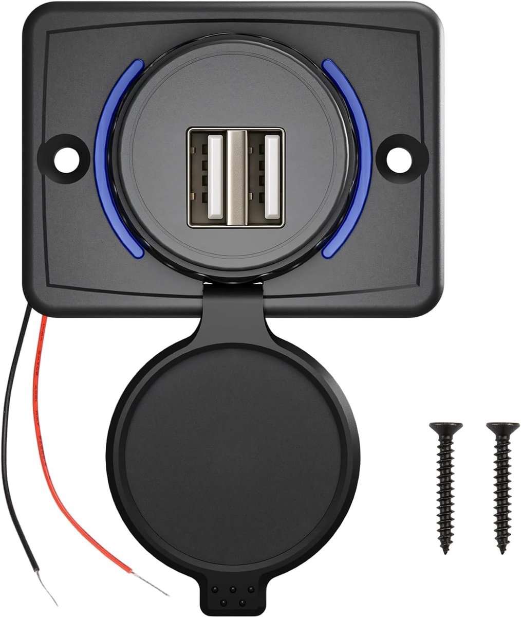 Thijox - USB-autostopcontact Dubbel Stopcontact 12V-24V, Ingebouwde USB-oplader voor Camper, Motorfiets, Bus en Boot, ABS, Geschikt voor Camping en Re
