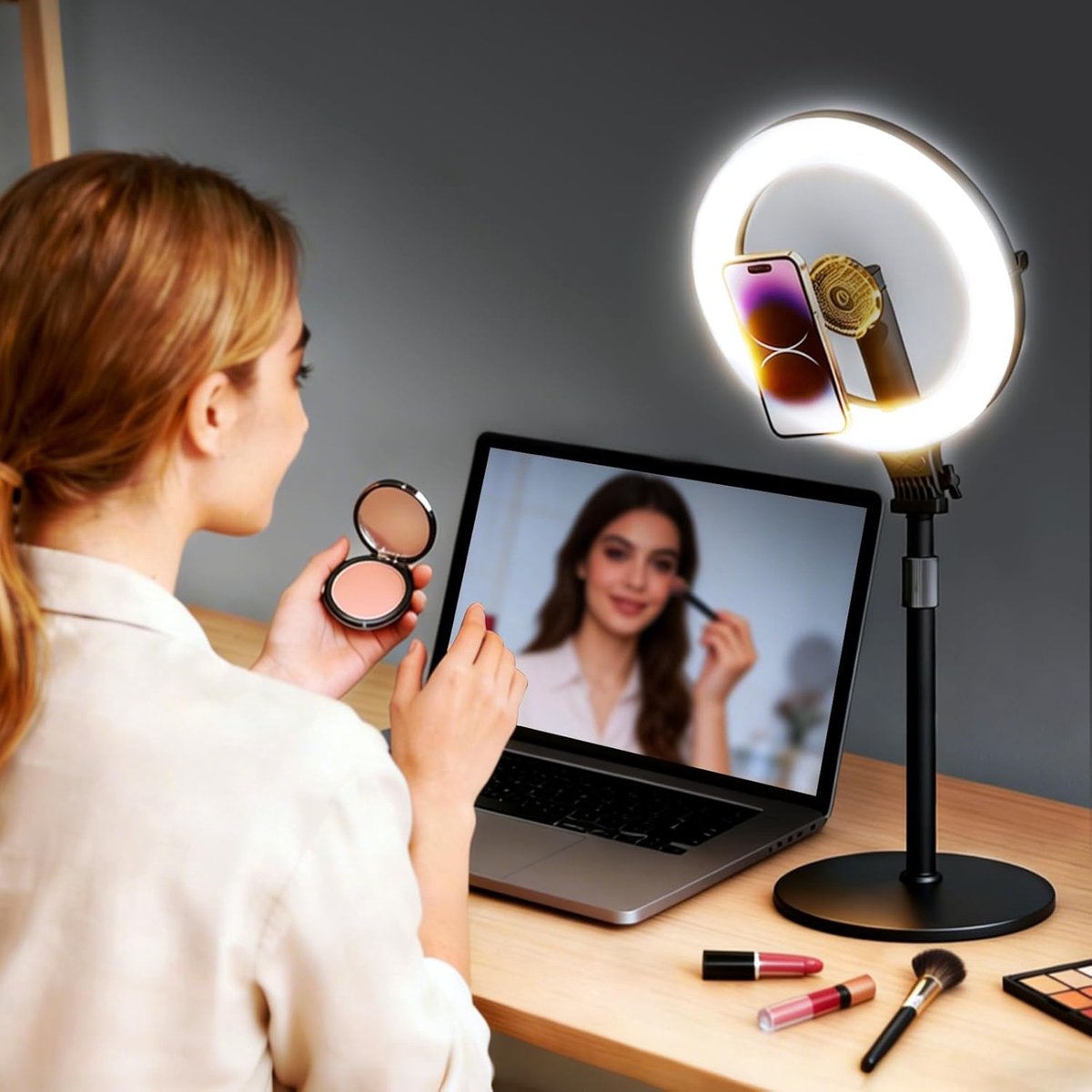 Thijox - Magnetische Ringverlichting 10" Opvouwbaar & 360° Draaibaar, 10W, 120 LEDs, Dimbaar met Geheugen, Perfect voor Live-Streaming, Selfies en Mak