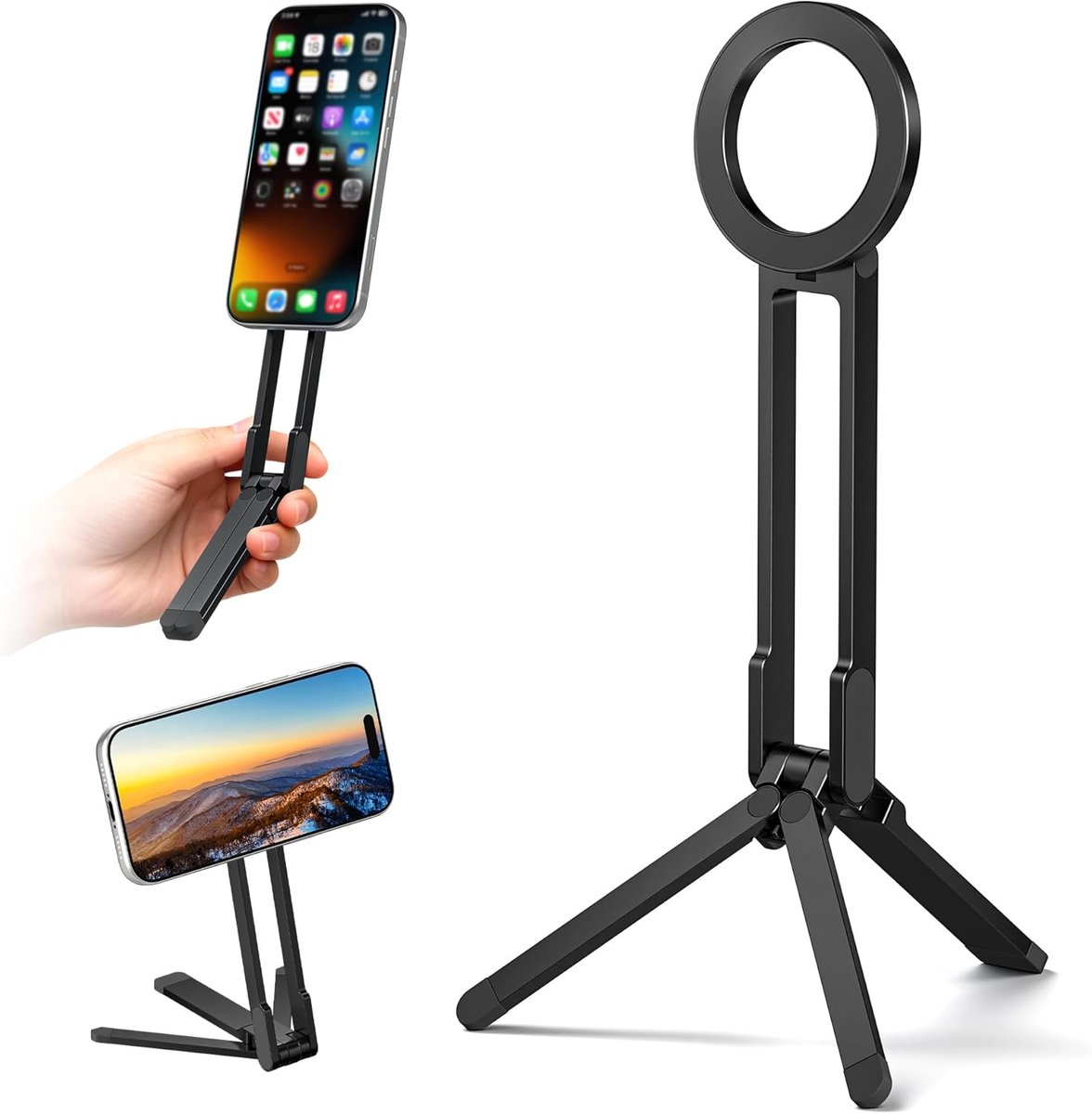 Thijox - Itramax Magnetisch Telefoonstatief - Mini Statief voor Mobiele Telefoon - Scharniervoorhoekverstelling - Compact en Opvouwbaar Ontwerp - Idea