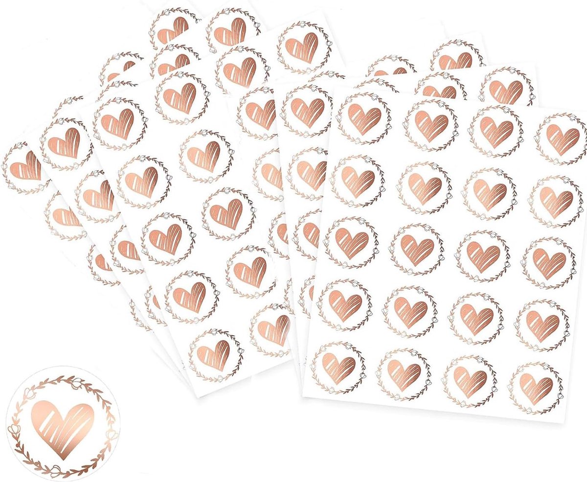 Thijox - 120 stuks hartvormige envelopstickers, roségoud, reliëf, 3,2 cm, perfecte zegelstickers voor bruiloften, uitnodigingen, knutselen en feesteli