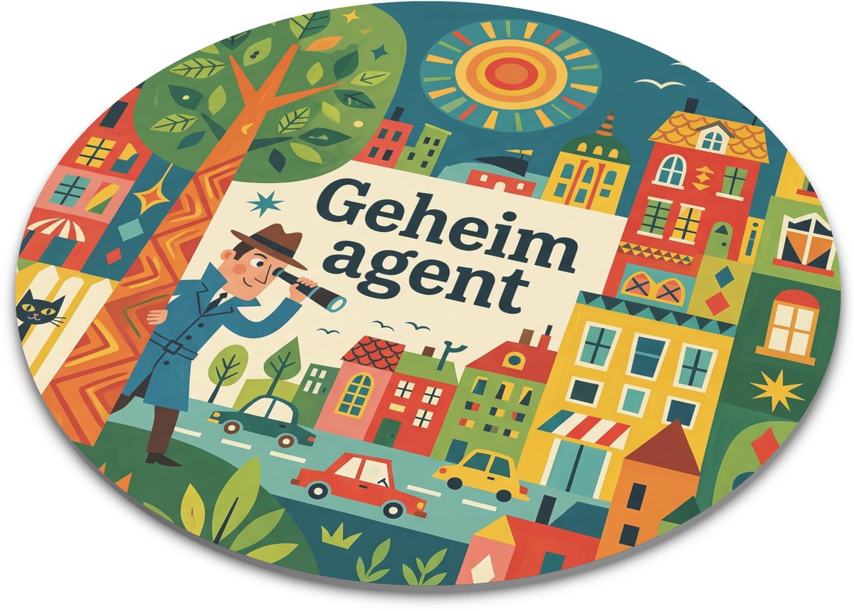Ronde Muismat Geheim Agent Vintage Spionage en Detective Illustratie Stoer Retro Cadeau voor Thuiswerkplek en Kantoor
