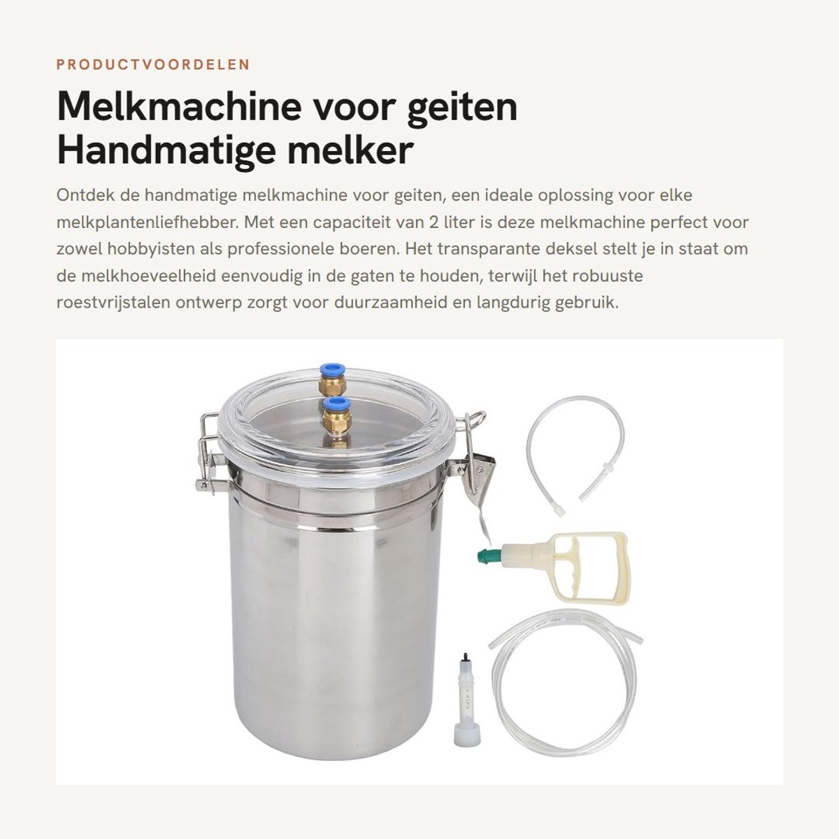 Inovra- Melkmachine 2L Capaciteit - Handmatige Melkmachine - Roestvrij Staal - Transparant Deksel - Duurzaam - Praktisch Gereedschap - Geitenmelker