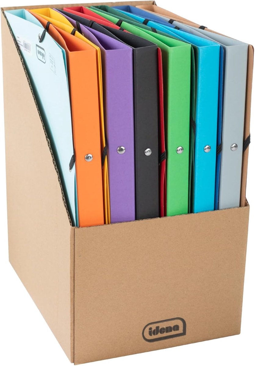 Thijox - Eco Ringbanden van Karton DIN A4 - Set van 12 Gekleurde Mappen met 20 mm Rugdikte, 2-Rings Mechanisme en Elastiek voor Documenten Organisatie