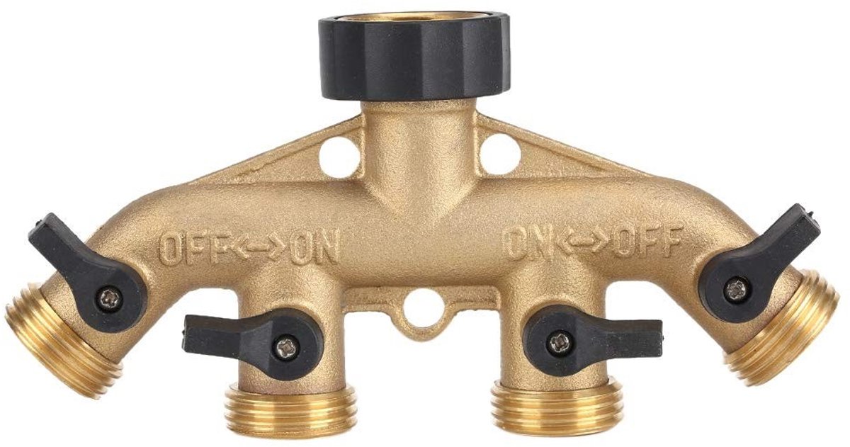 Inovra - Tuinslang Splitter - 4 Weg Koppeling - Duurzaam Messing - Tuin accessoires - Handig voor tuinonderhoud - Geschikt voor elke tuin