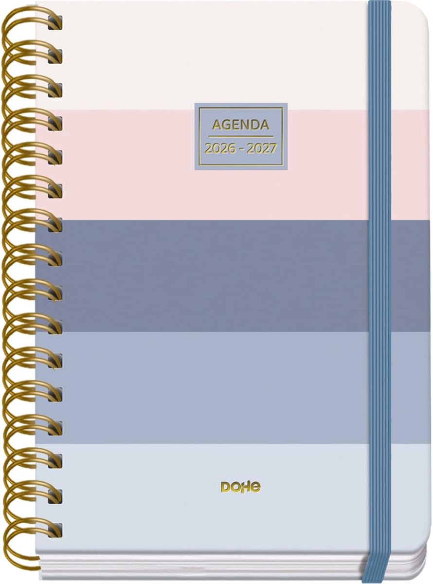 Thijox - Schoolagenda 2026-2027 A5, Dag Per Pagina, Harde Kaft Soft Touch, Dubbele Spiraal, Elastische Sluiting, 2 Stickerpagina's, Tweetalig Spaans e